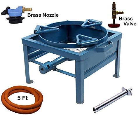 CAY Single Burner RingKada Mild Steel Finish Gas Stove/Bhatti; 1) Bhatti 2) Brass Nut Hose Pipe 3) Bruss Nut High-Pressure Adapter 4) Bruss Nut Valve 5) Lighter; 15 L X 15 W X 9 H Inch; Blue