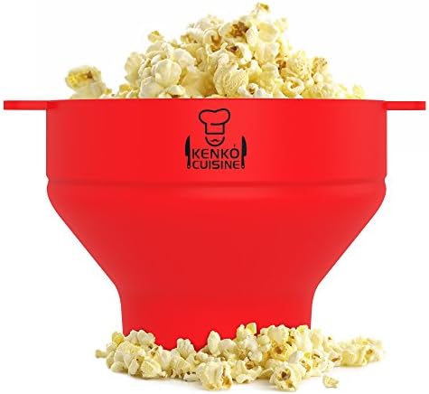 Kenko Cuisine Microwave Popcorn Popper with Lid, Collapsible Silicone Popcorn Maker, Red
