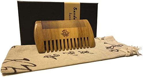 Beard Comb 100% Natural Green Sandalwood,Double Different Densities,Natural Fragrance,no Static,Use for Mustache & Hair with perfect Giftbox Packaging