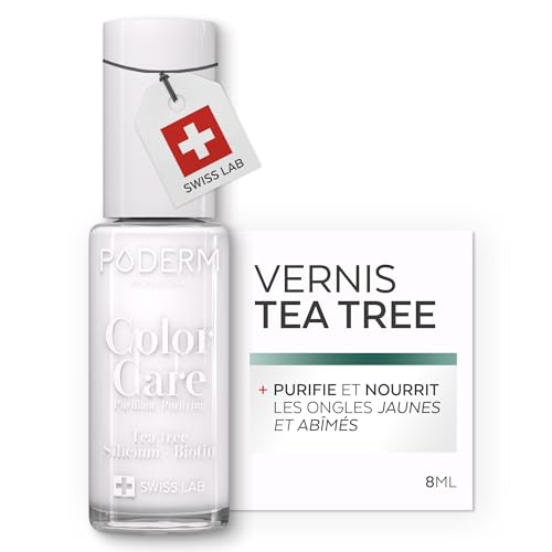 Vernis Soin au Tea Tree - Blanc | Swiss Lab - 8ML | Enrichis en Tea Tree, Silicium & Biotine | Purifie, Clarifie & Nourrit les Ongles Jaunes et Abîmés | Créé par une Podologue