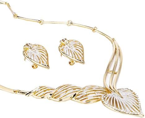 Janeojewels Stylish 4 Piece Swarovski Crystal Elements Set, Stylized Leaf Necklace, Bracelet, Earrings and Ring. 14K Gold or Silver Rhodium Contemporary Style.Christmas,Anniversary or Bridal Wedding