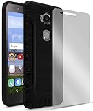 Huawei Sensa Case, Bastex Hybrid Slim Fit Black Rubber Silicone Cover Hard Plastic Black Brushed Metal Design Case with Screen Protector for Huawei Sensa