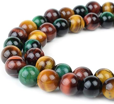 River Valley GemsRVG 10mm Multi Tiger Eye Beads Round Gemstone Loose Stone Mala 15.5 in Strand for Jewelry Making (Approx 38-40 pcs)