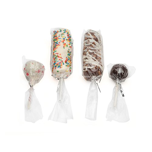 LSP - 125 Pack of 11" x 3" Clear Cellophane Treat Party Favour Bag - Cello gift Bag for Candy Pretzel Chocolate, Cake Pops, Biscotti - Complete with 125 Silver Twist Ties