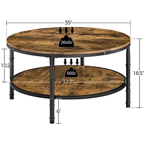 Yaheetech Round Coffee Table, Industrial Coffee Table with Shelf, 2