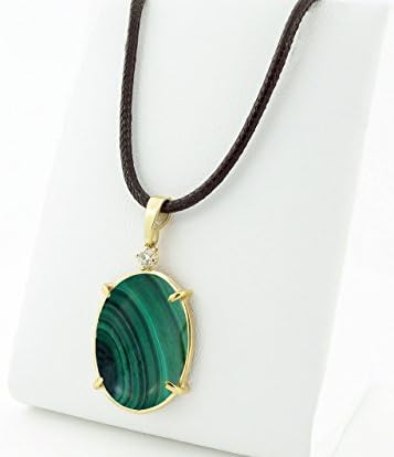Malachite diamond pendant 14k yellow gold on leather Necklace Gorgeous onNatural Healing Spiritual Crystal Energy