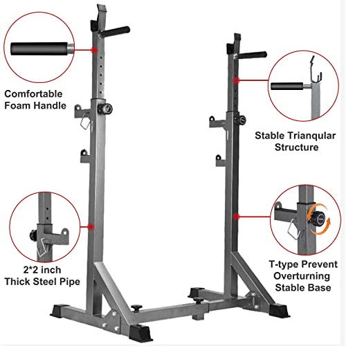 HTNBO Adjustable Squat Rack, Dip Stand Barbell Gym Fitness Weight