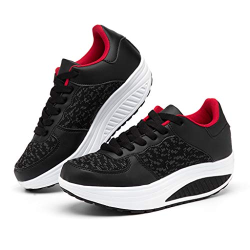 High Heel Wedge Sneakers for Women,Lightweight Soft Bottom Fitness Tennis Platform Shoes (Black-1, US 9)