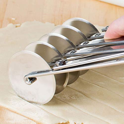 5 Wheel Pastry Cutter with Handle, Wosoova Stainless Steel Expandable Dough Divider Pizza Slicer Knife, Multi-Wheel Baking Cutter Roller for Brownies, Cookies, Cake, Pasta Dough (Handle Design)
