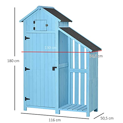 Outsunny Gartenhaus Gerätehaus Geräteschuppen mit Brennholzlagerraum Geräteschuppen mit 3 Ablagen Asphaltdach Tannenholz… – Bild 5