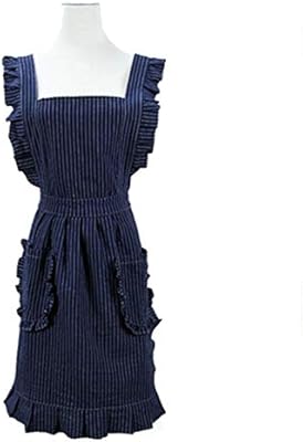 Whaiyao Aprons Retro Fancy Cute Cotton Stripe Kitchen Baking