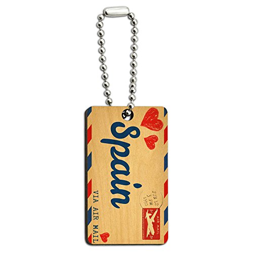 Air Mail Postcard Love for Spain Wood Wooden Rectangle Key Chain