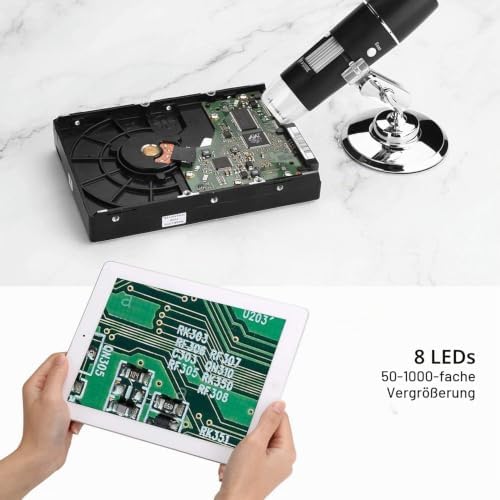 WiFi USB Digitales Mikroskop 50X-1000X Vergrößerung, Tragbares Mikroskop mit Foto- und Videofunktion, Kabellose HD Endoskop Kamera 8 LEDs, kompatibel mit iPhone, iPad und Android-Geräten