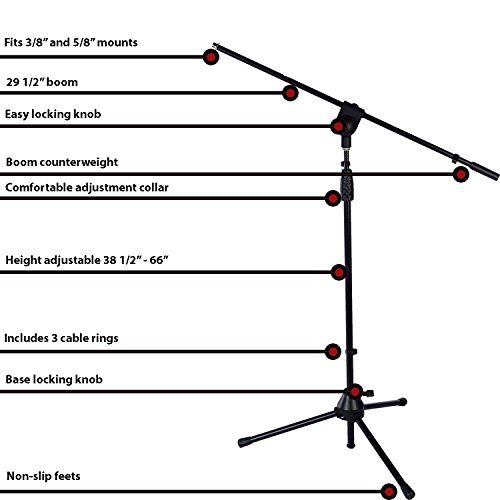 3 Pack LyxPro Microphone Stand Boom Arm Tilting Rotating Floor Podium