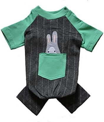 Dog Shirt Cotton Overall Green and Grey Onesie Jumpsuit for Small Dogs Boy and Girls Summer Size XXXL
