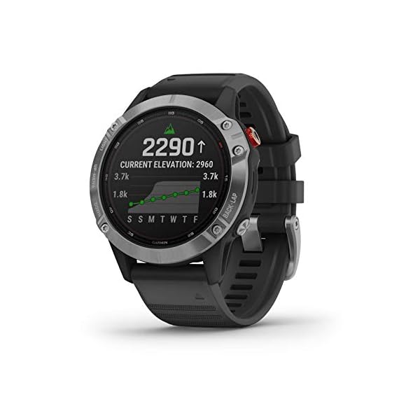 Garmin fenix 6 Solar, Solar-powered Multisport GPS Watch, Advanced Training Features and Data, Silver with Black Band