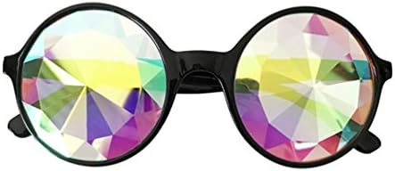 Quistal Kaleidoscope Steampunk Rave Glasses Goggles with Rainbow Crystal Glass Lens (Black)
