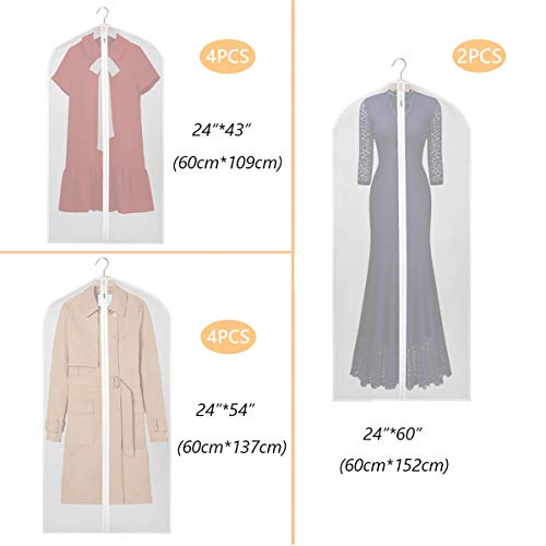 KEEGH Hanging Garment Bags Lightweight Moth-Proof Suit Covers Dress Protector Bag for Storage Set of 10 Full Zipper PEVA Breathable Translucent Dust Cover for Closet Clothes - 43''/54''/ 60''