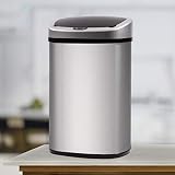 FDW Kitchen Trash Can for Bathroom Bedroom Home Office Automatic Touch Free Garbage Bin with Lid Brushed 13 Gallon/50L Stainless Steel