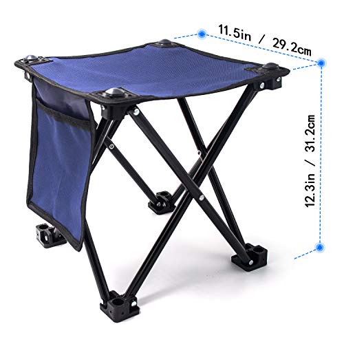 Small Folding Camping Stool, Portable Rest Seat Collapsible Slacker Stool for Outdoor Camping Walking Hunting Hiking Fishing Travel Beach Garden BBQ, Metal 600D Oxford Cloth with Carry Bag, Blue