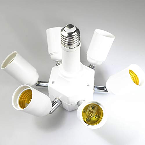 CACT CactusAngui 360 Degree Rotated 6 E26 Lamp Adapter Socket LED Light Bulb Holder Base Splitter White - Thumbnail 5