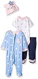 Gerber Baby 4 Piece Sleep 'n Play, Onesies, Footed Pant and Cap Set, Bear, 0-3 Months