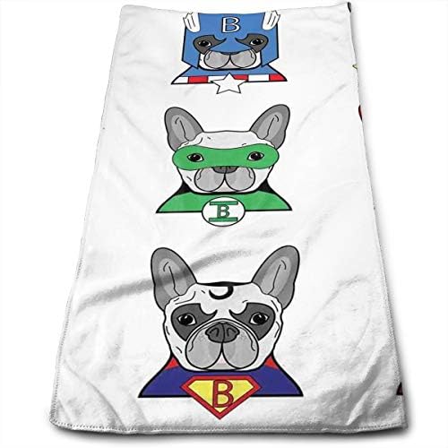 Yitlon8 Superhero Bulldog Fun Cartoon Puppies Cotton Bath Towels for Hotel-Spa-Pool-Gym-Bathroom - Super Soft Absorbent Ringspun Towels
