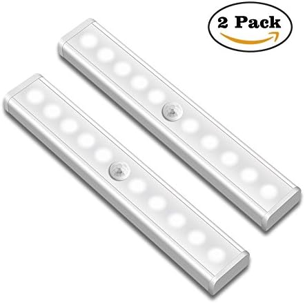 Motion Sensor Closet Lights Targherle Under Cabinet Light Wireless Portable 2 Pack 10-LED Stick-on Anywhere Night Light for Wardrobe Stairs Step Kitchen Hallway with Magnetic Strip (Battery Operated)