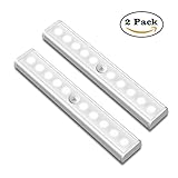 Motion Sensor Closet Lights Targherle Under Cabinet Light Wireless Portable 2 Pack 10-LED Stick-on Anywhere Night Light for Wardrobe Stairs Step Kitchen Hallway with Magnetic Strip (Battery Operated)