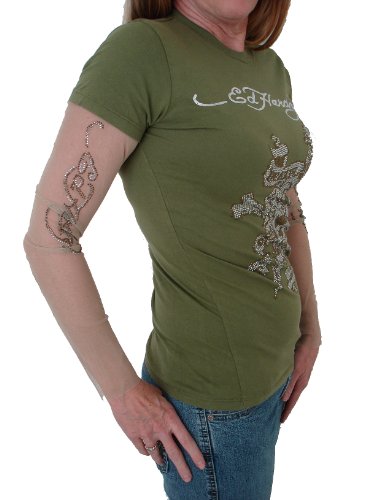 Buy Ed Hardy Olive Green Mesh Double Sleeve Shirt - Death Glory - Clear  Crystal Online at desertcartQATAR