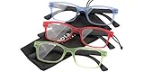 SOOLALA Womens 3-Pack Lightweight Semi-transprant Two-tone Colors Reading Glasses