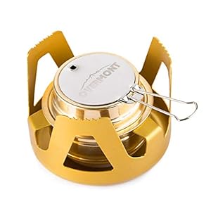 OVERMONT Mini-koperen spirituskoker, campingkooktoestel met aluminium standaard, voor kamperen, wandelen, uitstapjes…