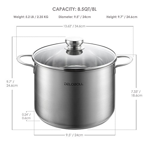 DELOBOLL 8.5 Quart Tri-Ply Stainless Steel Stockpot TOP Standard, Multi-clad Base Induction Cookware, Dishwasher Safe… 2 DELOBOLL 8.5 Quart Tri-Ply Stainless Steel Stockpot TOP Standard, Multi-clad Base Induction Cookware, Dishwasher Safe… - Image 3