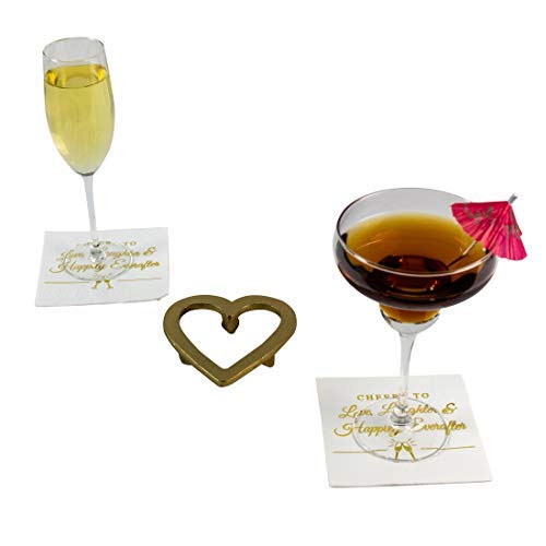 Napkins for Weddings, Rehearsal Dinners, More -"Cheers to Love, Laughter & Happily Ever After" Gold Lettered White Cocktail Napkins, 4.9 sq. in. Fancy Beverage Napkins & Decór by Bollepo (50)