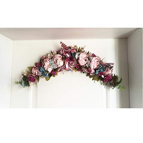 HiiARug Artificial Peony Swag, 26 Inch Retro Pink Rose Swag Floral Artificial Simulation Peony Flowers Garland Wreath for Wedding Table (26" Garland, Retro Pink)