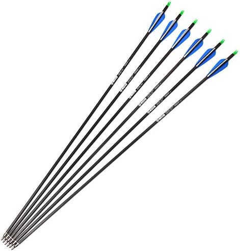 Musen 30 Inch Pure Carbon Archery Arrows, Spine 340 with Removable Tips, Hunting and Target Arrows for Compound Bow and Recurve Bow, 6 Pack Blue