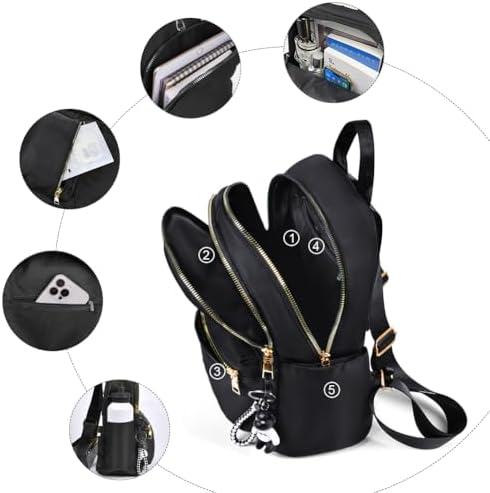 Mochila feminina, mochila de moda para mulheres, mochila casual leve de nylon, mochila escolar, mochila anti-roubo para mulheres e raparigas, preta, 32 * 25 * 11cm