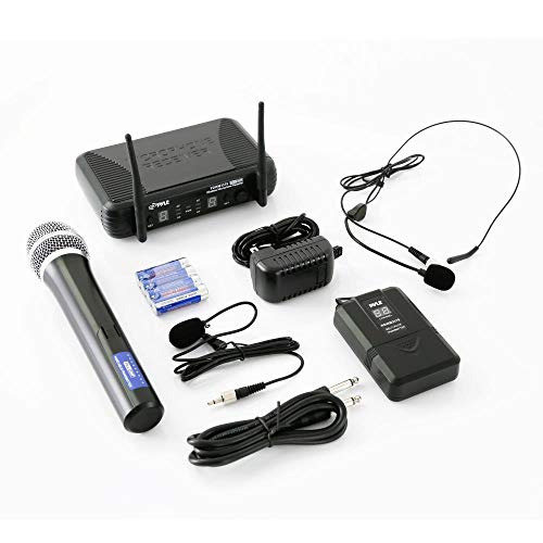 Pyle Dual Channel UHF Wireless Microphone System Handheld MIC, Headset