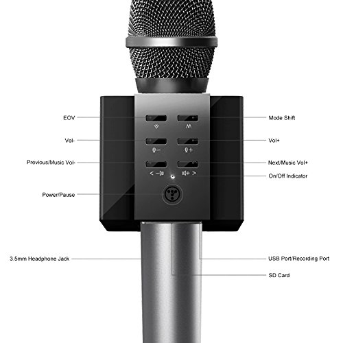 TOSING 008 Wireless Bluetooth Karaoke Microphone，Louder Volume 10W Power, More Bass, 3-in-1 Portable Handheld Double Speaker Mic Machine for iPhone/Android/iPad/PC (Black) - Thumbnail 3