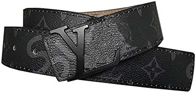 Leather Belt Black L AND V Buckle Casual Business For Men and Women