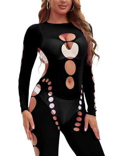 PakTin Lab Fishnet Bodysuit For Women Plus Size Body Stockings Mesh Bodystocking Rave Outfits One Piece Fishnet Lingerie