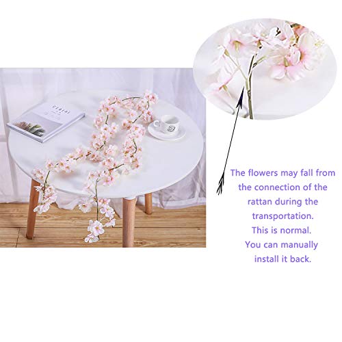 Lmeison Artificial Cherry Blossom, Fake Cherry Blossom Flowers Pink Hanging Vine Silk Garland Wreath for Wedding Arch Decor Wedding Party Decor, 3 Pack - Thumbnail 5