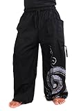 Jing Shop Harem Balloon Pants Swirl Hippie Boho Design Cotton One Size Black