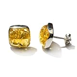 Lemon Amber Sterling Silver Square Earrings