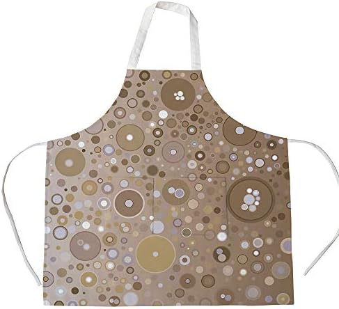 Cotton Linen Apron,Two Side Pocket,Tan,Soft Colored Circles and Dots in Different Sizes Bubble Shapes Artistry,Tan Light Purple Cream,for Cooking Baking Gardening