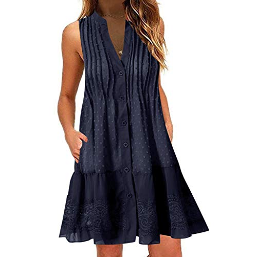 image for Aniywn Women's Vest Dress Sleeveless V-Neck Flare Hem Midi-Dress Casua