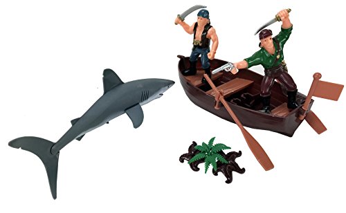 Kids Pirate Action Figure Playset With Boat, Treasure Chest, Light-Up Octopus & More - 8 Figures, For Ages 3-8