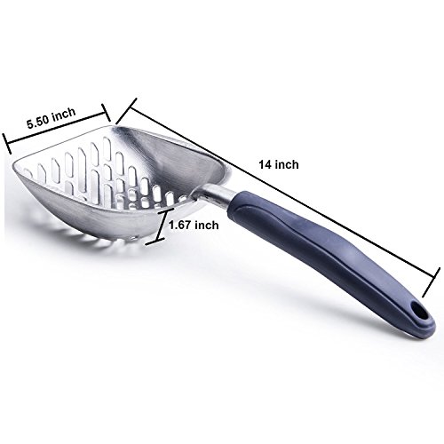 CO-Z Cat Litter Scoop Solid Aluminum Alloy Sifter Deep Shovel with Flexible Long Handle (Blue)