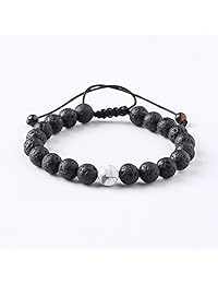 Brazalete para relaciones a distancia 2 piezas, roca volcánica negra y piedra caliza blanca, piedritas de 8mm