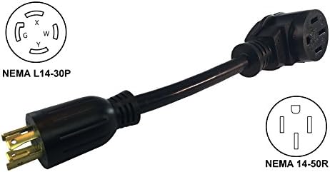 TWB Smart Generator to RV Adapter. NEMA L14-30 to NEMA 14-50 RV Extension Cord Adaptor. 12” Dogbone Cable, 10 Gauge, 125V/250V Two Phase 30 Amp. Run Your RV from a 4 Prong Twist Lock Generator Plug